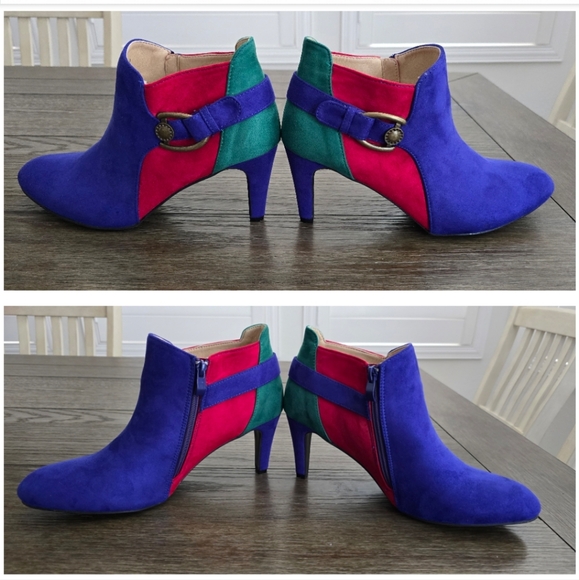 Boston Design Studio Blue, Green & Red Colorblock Women's Bootie, Size 11W - Picture 7 of 14